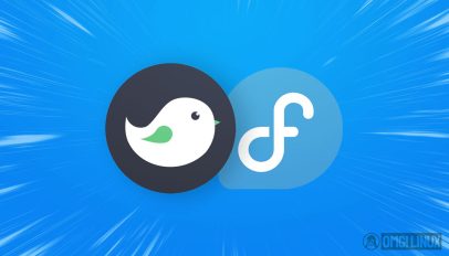 the budgie and fedora linux logos on a blue background