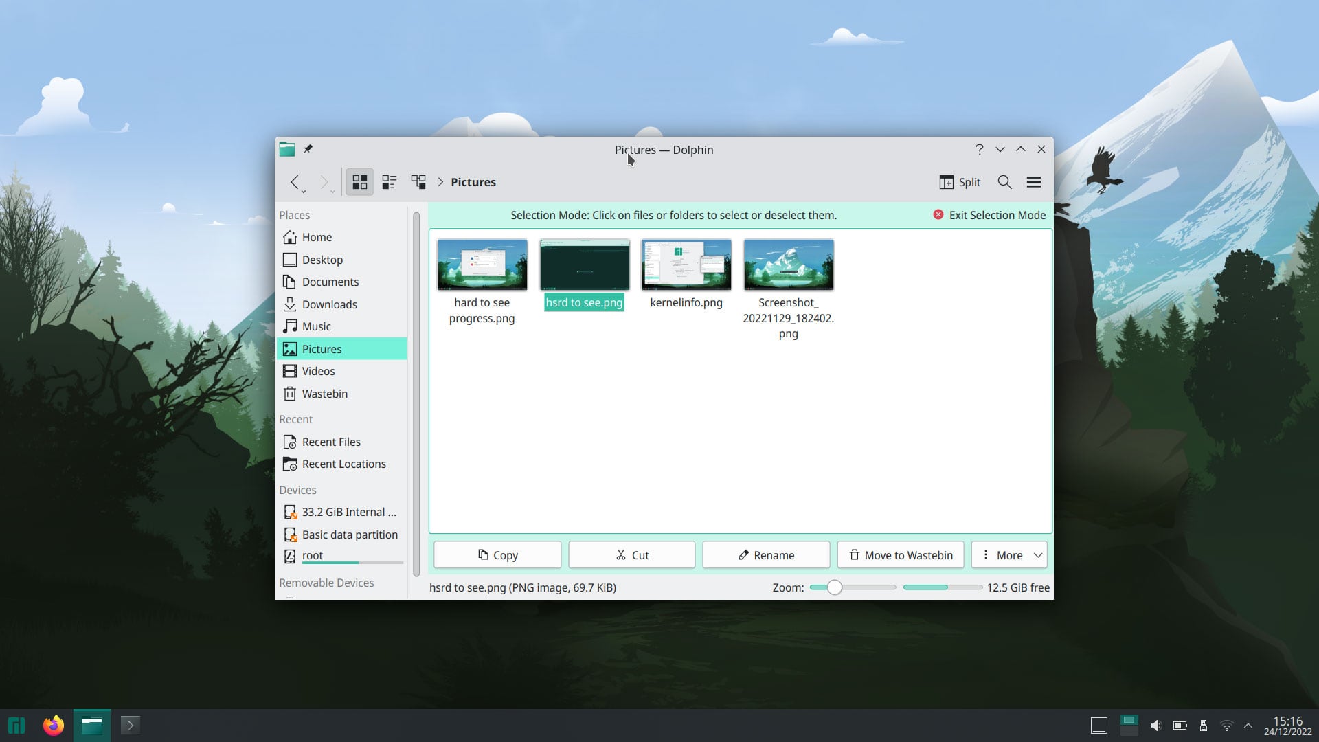 screenshot of selection mode in the dolphin file manager in KDE Plasma 5.26