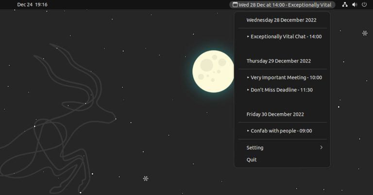 screenshot of the gnome next meeting applet for linux desktops