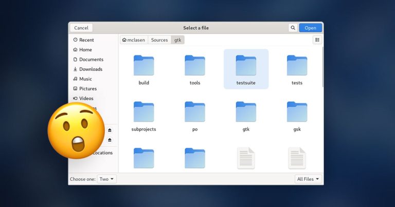 gtk thumbnail file chooser with an astonished face emoji on top