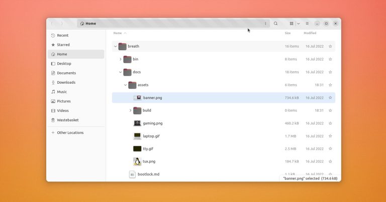 nautilus 44 alpha screenshot showing the expanding folders in list view aka tree view