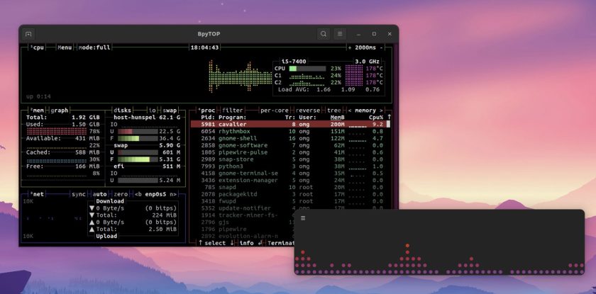 screenshot of bpytop on ubuntu