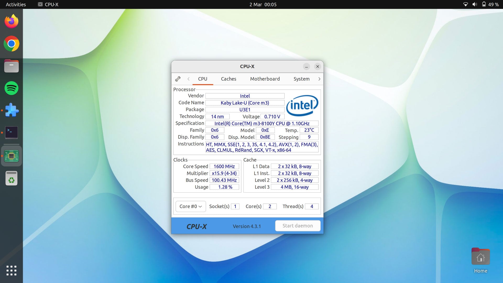 a screenshot of CPU-X for Linux, an app that is similar to CPU-Z for Windows