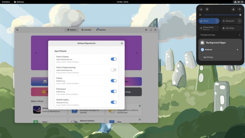 screenshot of Fedora 38 Workstation with GNOME 44 desktop