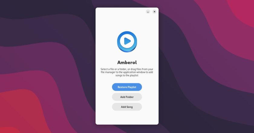 A screenshot of Amberol 0.10 and its new "restore playlist" option