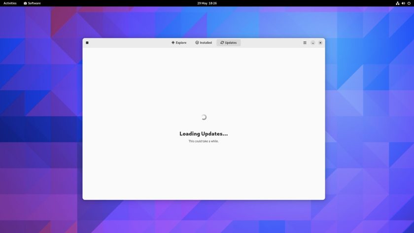 screenshot of the loading updates screen in GNOME Software on Fedora Linux